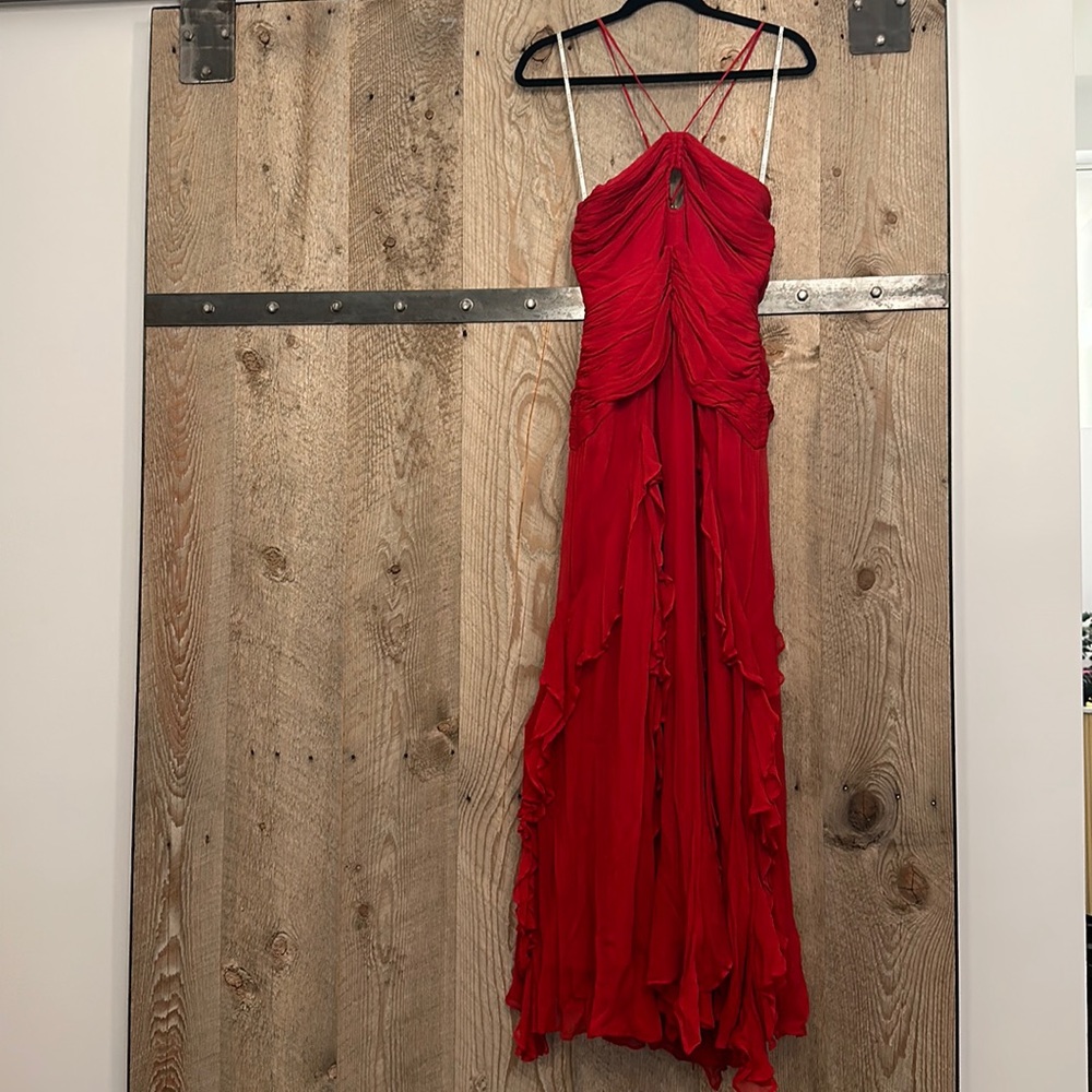 Shona Joy Red Maxi Dress with Ruffle Details - Picture 3 of 4